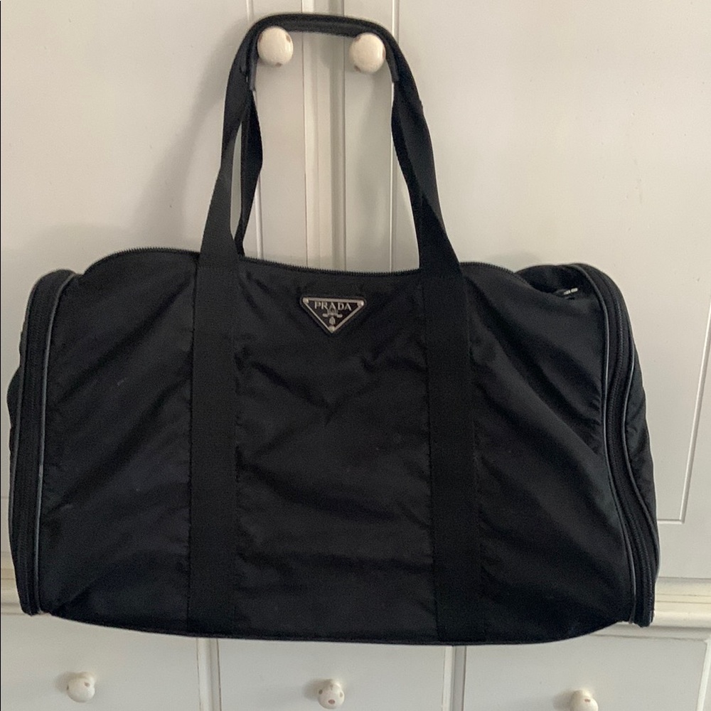Prada Black Duffel Bag with Sleek Design and Versatile Use